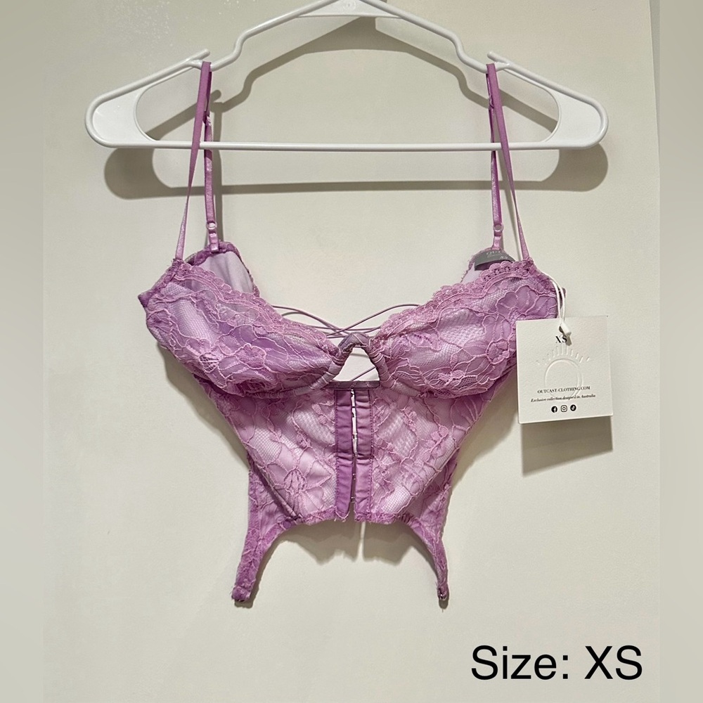 OUTCAST CLOTHING - Casey Bustier Crop Top Lilac Purple Lace - SIZE XS